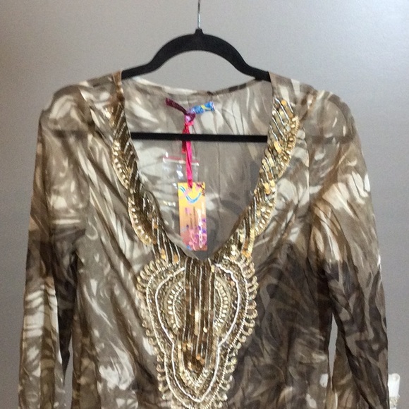 NWT SP Coupe Swim brown print coverup. - Picture 5 of 16